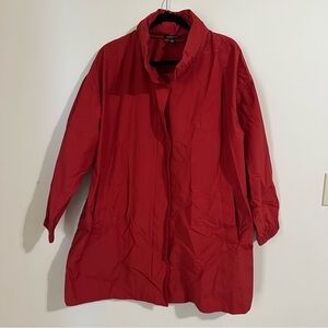 Eileen Fisher Red Light Cotton Nylon Stand Collar Long Jacket XL